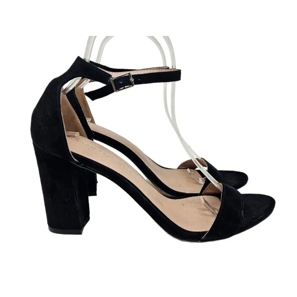 MADDEN GIRL Beella Black Heeled Sandal Open Toe Ankle Strap Size 8 Velvet
